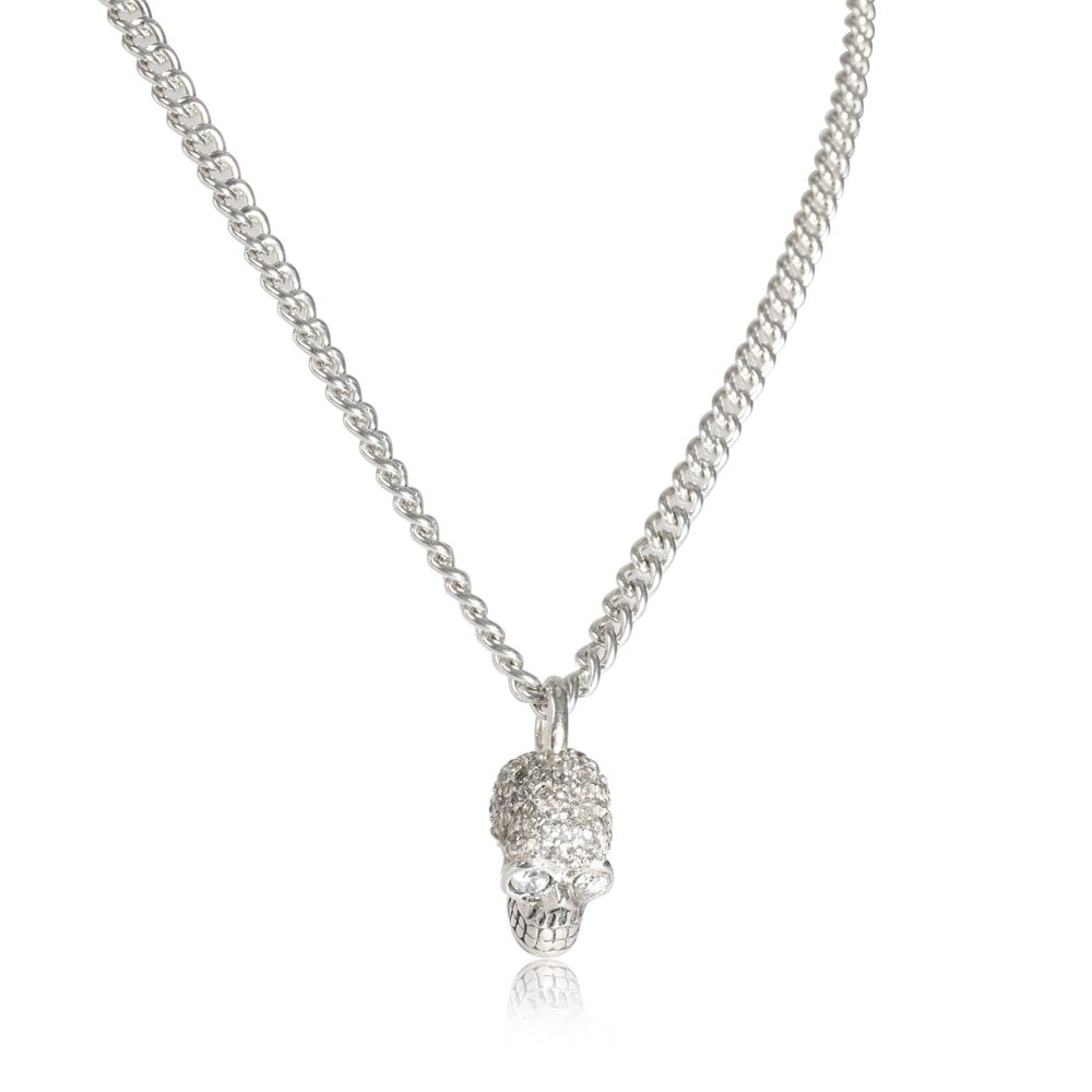 King Baby White Cubic Zirconia Large Skull Pendant in Sterling Silver